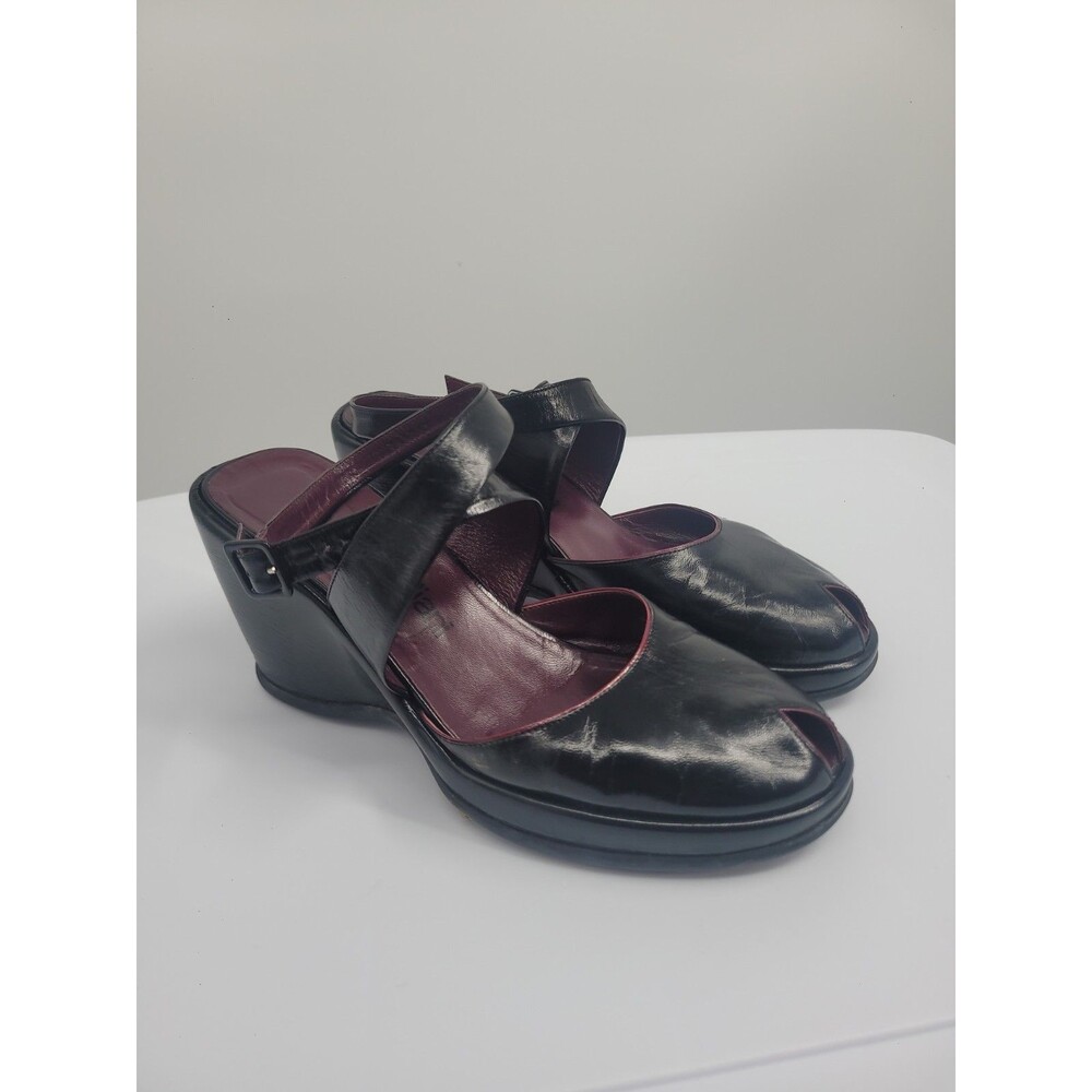 Gianna Meliani Black Leather Wedge Sandals Sz 39